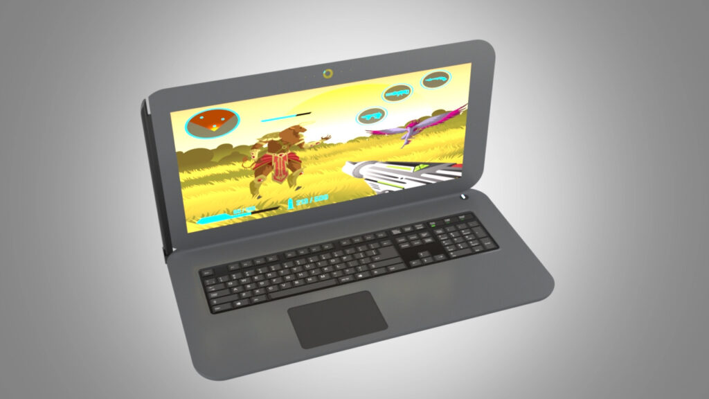 Ergonomic Gaming Laptop with Rotating Latch Mechanism